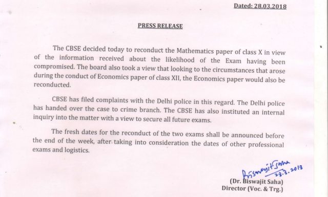 Board Re-exam dates soon, Says CBSE after class 10th Mathematics and class 12th Economics paper leaked.